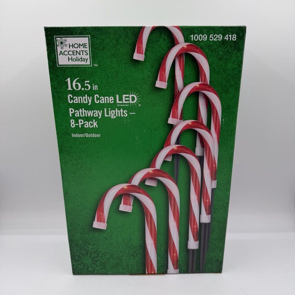 8 Pk Candy Cane LED Pathway‎ Lights 16.5" Stakes Outdoor Home Accents Holiday